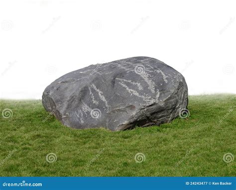 Large Rock Boulder On Grass Stock Image Image Of Large Gray 24243477