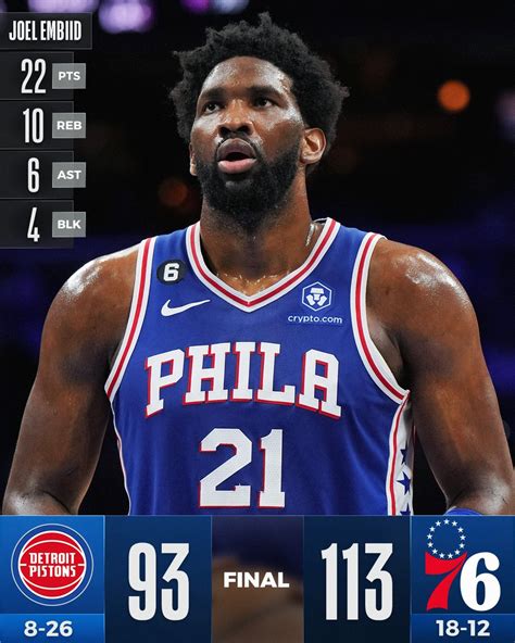 Nba On Twitter A Complete Performance From Joel Embiid Led The Sixers To Their 6th Straight