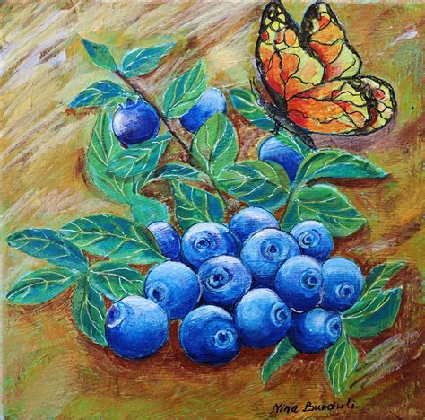 Blueberry Painting Fruit Artwork Original Painting Kitchen Etsy Uk