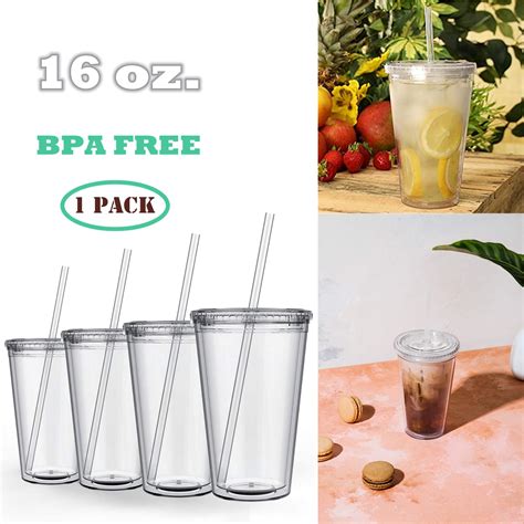 Classic Insulated Tumblers With Lids And Straws 16 Oz Double Wall Reusable Plastic Acrylic
