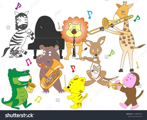 Animals Playing Instruments Stock Vector Royalty Free 1124887433