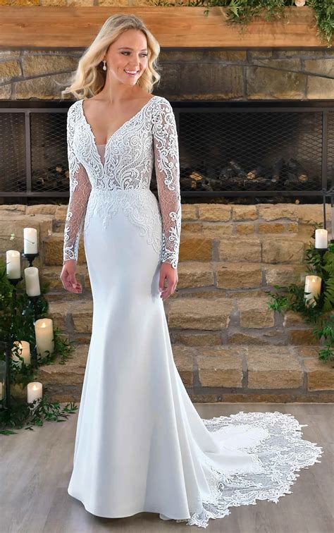 lace long sleeve wedding dress with simple skirt stella york wedding dresses