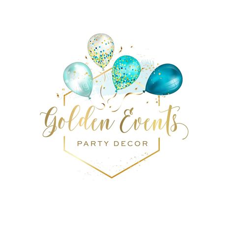 Golden Event Logo Design Premade Logo Teal And Blue Balloon Etsy