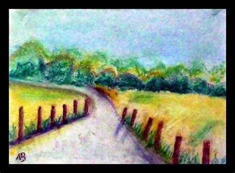 201852weg To The Forest Pastel Painting Forest Trees Path Fields