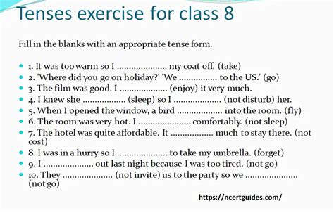 Tenses Exercise For Class 8 Ncert Guidescom