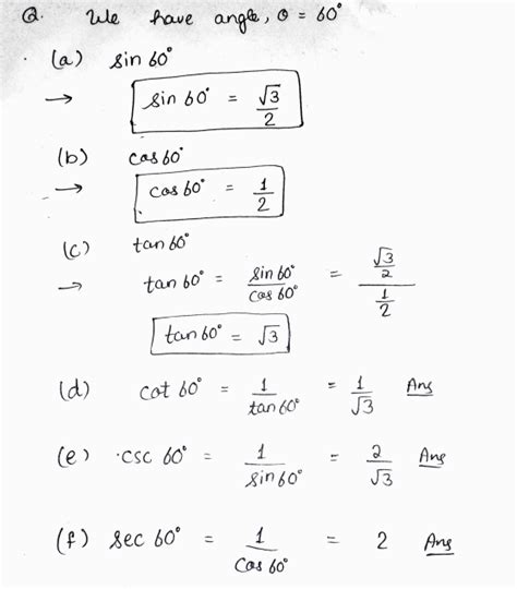 Write Down The Exact Value Of Each Of The Six Trigonometric Functions