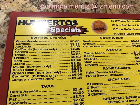Menu At Humbertos Taco Shop Restaurant El Mirage Nw Grand Ave