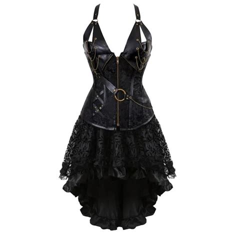 Women Plus Size Steampunk Corsets Dress Victorian Gothic Front Zip Corset Bustier Faux Leather