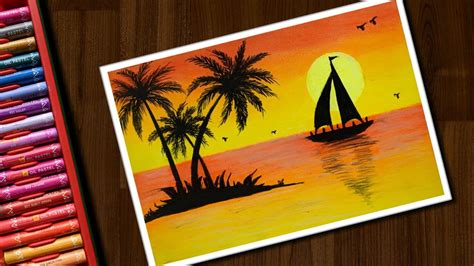 Easy Sunset Drawing With Oil Pastels For Beginners Step By Step Youtube