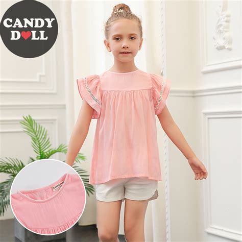 Candydoll Summer Girls Shirt Blouse Fly Sleeve Cotton Blouses For Girl