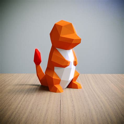 Pokémon Charmander Papercraft Template Abstract Low Poly 3d Etsy Canada