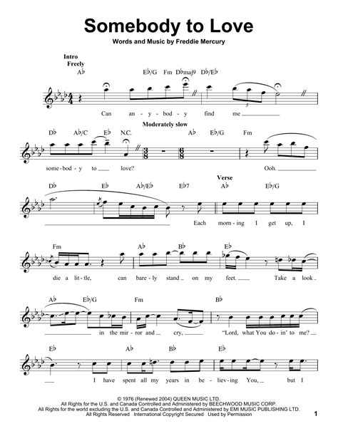 Queen Somebody To Love Sheet Music
