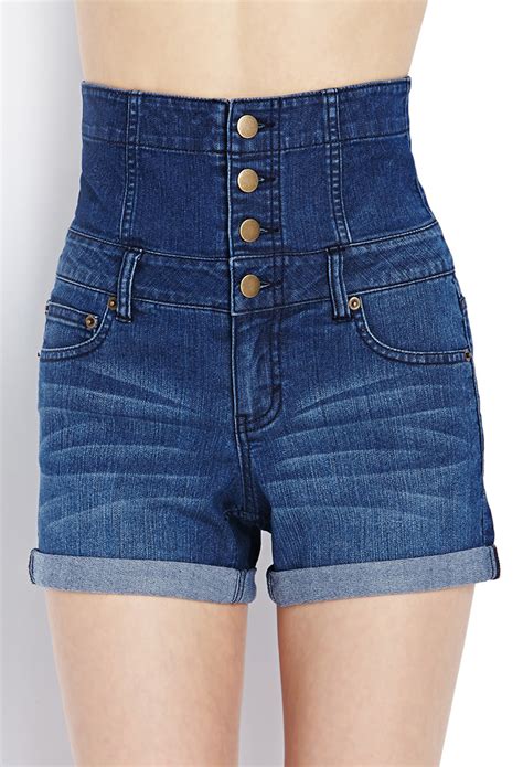 Forever 21 High Waisted Denim Shorts In Blue Lyst