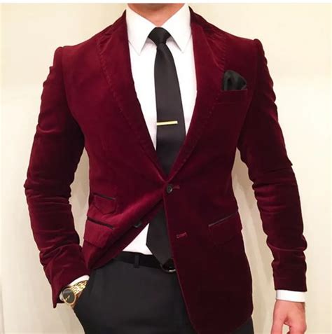Burgundy Red Blazer Men Suit Velvet Tuxedo Formal Night Wear Wedding
