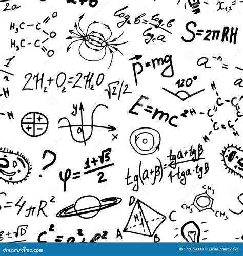 Variety Of Scientific Symbols Formulas And Equations On White