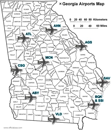 Georgia Airports And Major Usa Airlines