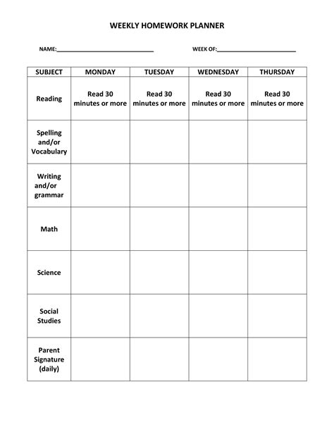 37 Printable Homework Planners Only The Best Templatelab