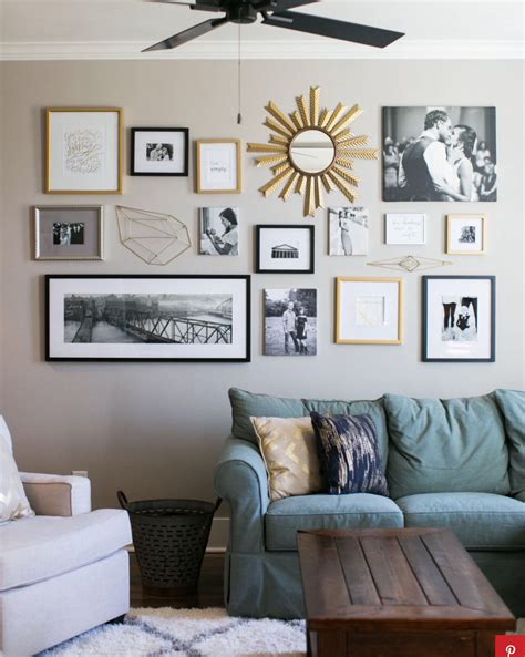 Pin by Shannon Renee on Photos | Gallery wall living room, Gold gallery ...