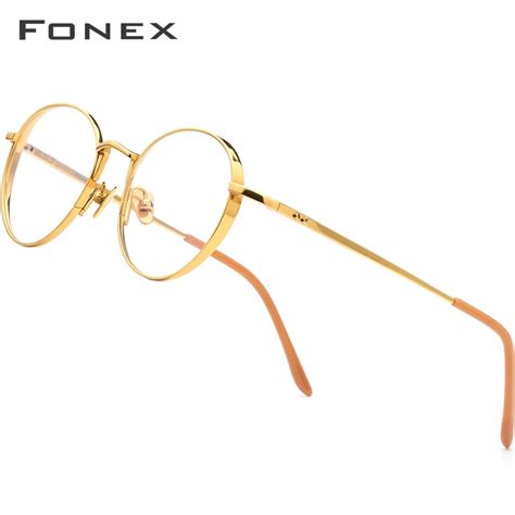 fonex pure titanium glasses frame men ultralight retro round myopia optical prescription