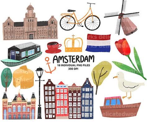 Amsterdam Clipart Sticker Clipart Netherlands Clipart Cute Etsy