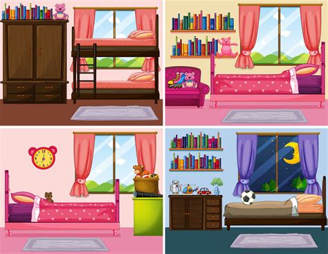 Four Different Designs Of Bedrooms In The House 361951 Vector Art At