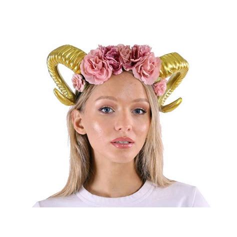 Costume Ram Horns Headband W Floral Trim Cappels