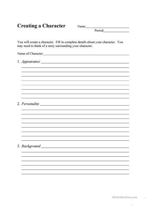 How To Create A Character Worksheet
