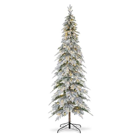 Glitzhome 9 Ft Pre Lit Flocked Pencil Spruce Artificial Christmas Tree