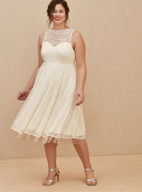 Plus Size Ivory Lace Tea Length Wedding Dress Torrid