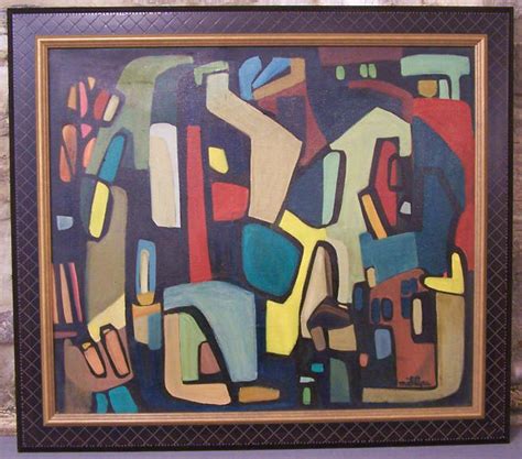 French Abstract Modern Art Oil On Canvas By Millou C1950 Item 6924