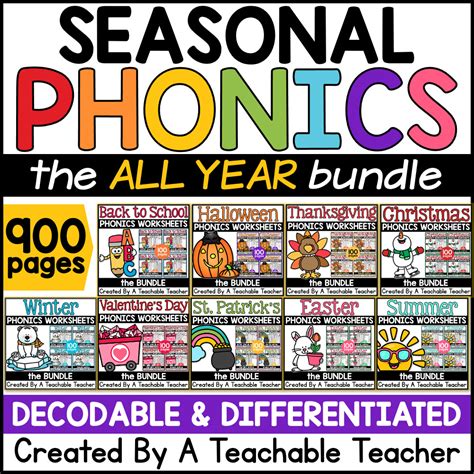 Phonics Worksheets Seasonal All Year Bundle A Teachable Teacher