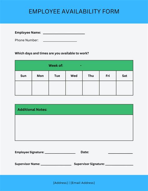 Employee Availability Form Free Pdf Word And Canva Templates