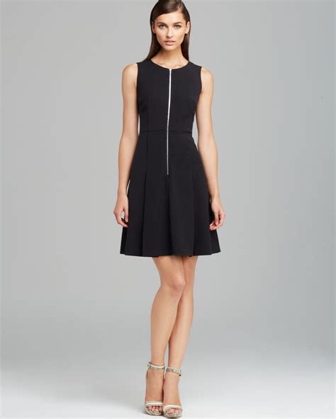 Lyst Calvin Klein Zip Front Fit And Flare Dress In Black