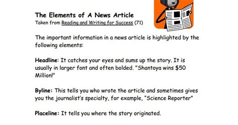 6j English And Humanities The Parts Of A Newspaper Article