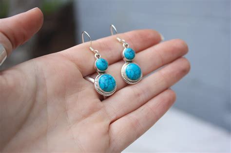 Turquoise Cabochon Earrings Sterling Silver Earrings Gemstone