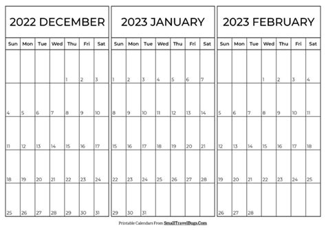 December 2022 January 2023 February 2022 Calendar Printable Calendar