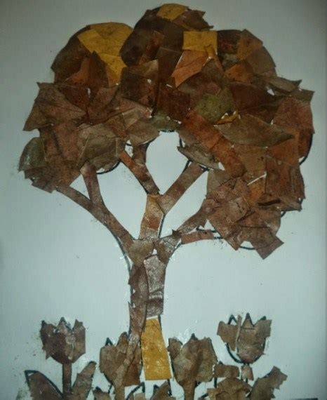 Contoh mozaik burung merak dari daun kering : Contoh Hasil Prakarya dari Daun Kering Anak SD TERBAIK