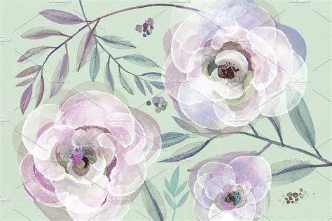 Watercolor Purple Roses And Leaves Custom Designed Illustrations