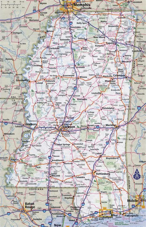 Large Detailed Roads And Highways Map Of Mississippi State Printable