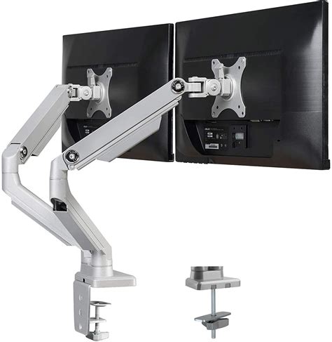 Skill Tech Dual Monitor Arm Stand Desk Mount Bracket With Height