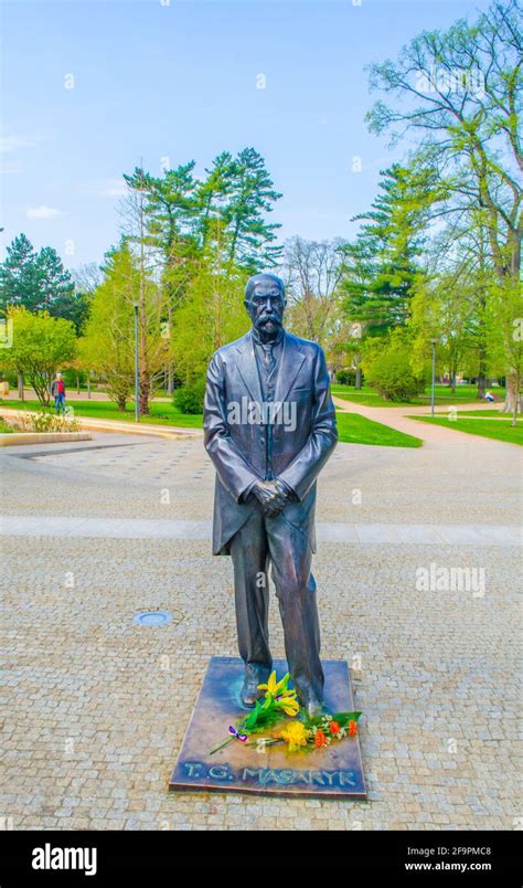 Statue Of Tomas Garrigue Masaryk With Memories Candles In Podebrady