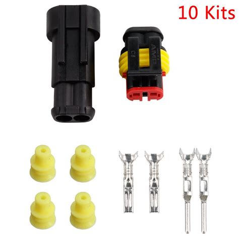 50 Kit 2 Pin Way Sealed Waterproof Electrical Wire Connector Plug