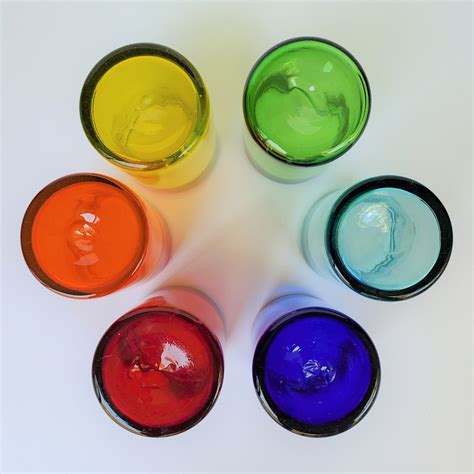Rainbow Colored 14 Oz Drinking Glasses 6 Pcs Mexican Glassware