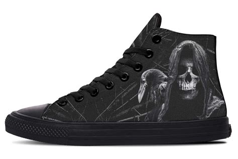 Grim Reaper And Raven Canvas High Top Shoes For Men Women 90sfootwear