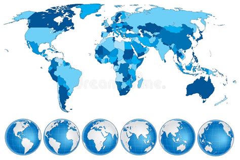 Mapa Del Mundo Detallado Del Vector De Colores Azules Ilustración Del