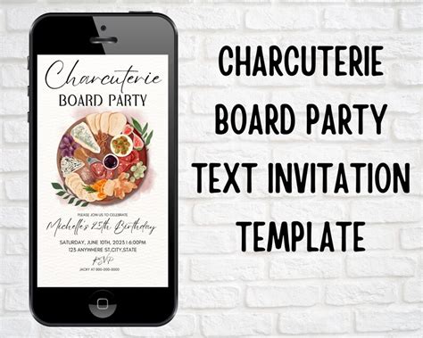 Editable Charcuterie Board Party Invitation Canva Template Charcuterie