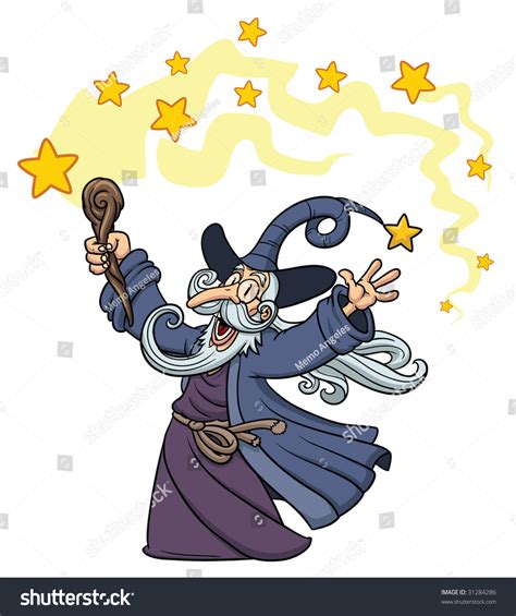 Cartoon Wizard Casting A Spell Character Stars And Magic Spell On Different Layers For Easy