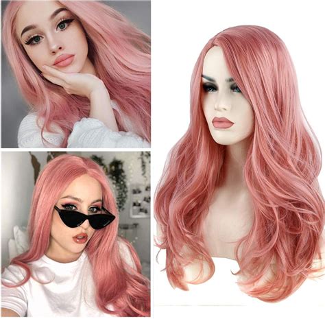 Discoball Long Pink Wigs Women S Long Curly Fancy Dress Wigs Natural Synthetic Hair Wavy Wigs