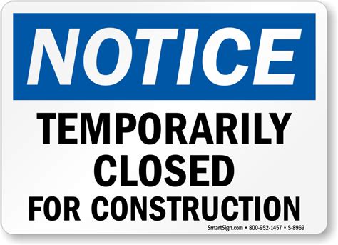 Temporarily Closed For Construction Sign