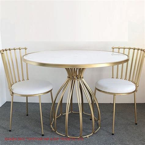 Marble Stone Top Golden Metal Frame Round Banquet Dining Tables For